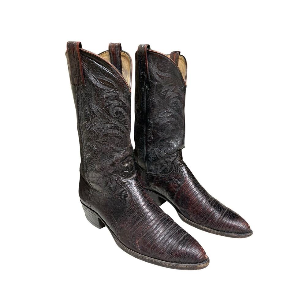 Dan Post‎ Black Cherry Lizard Cowboy Boots Mens 10D Vintage Exotic Western Boot